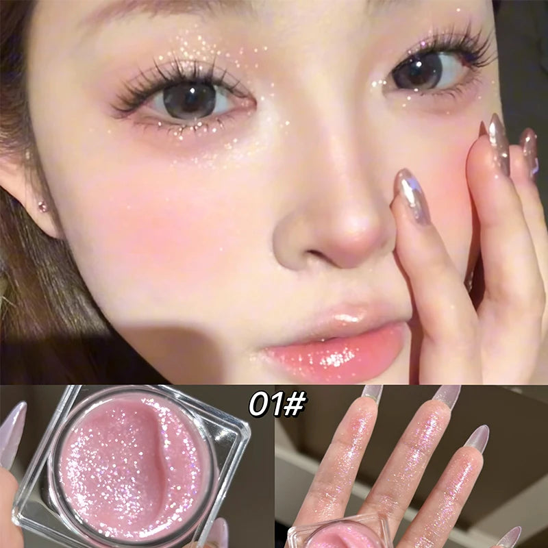 CACE Diamond Sparkle Highlighter Cream Monochrome Shimmering Pearl Silver Face Contour Brighten Makeup Glitter Highlight Gel Qme