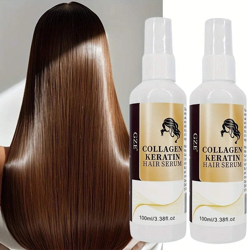 2 Pack GZE Collagen Keratin Hair Serum For Silky Hair Deep Conditioning Hydrating Repair Split Ends Anti-Breakage Qme Collagen Keratin
