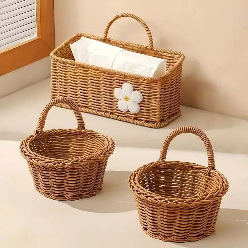 Bathroom Wall Hanging Basket Imitation Rattan Woven Ginger Garlic Egg Qme