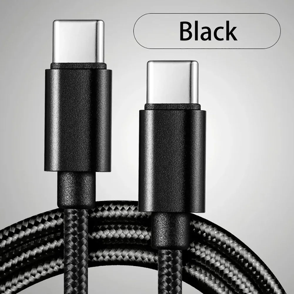 66W Nylon Braided USB Type C to Type C Fast Charging Cable 1/2/3m Quike Charging Data Wire For iPhone Samsung Xiaomi Data Line Qme Black 1m