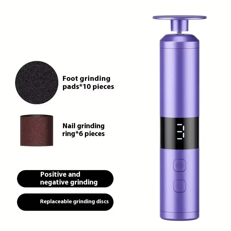 USB charging foot grinder, electric 2-in-1 foot grinder and nail grinder, foot and hand care, multifunctional foot beauty device Qme Purple