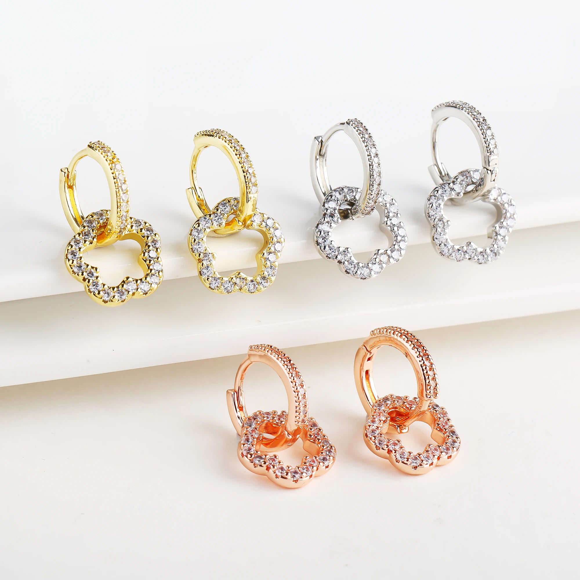 New Women'S Luxury Plum Blossom Drop Earrings Fashion Five-Leaf Flower Zircon Earrings Temperament For Woman Wedding Jewelry Qme