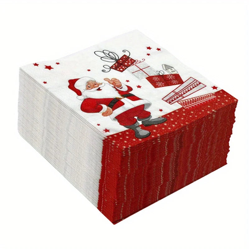 20/40 Christmas Party Napkins - Santa, Heavy Duty Disposable Dinner Napkins for Christmas Parties, Office or Gifts - Holiday Tab Qme