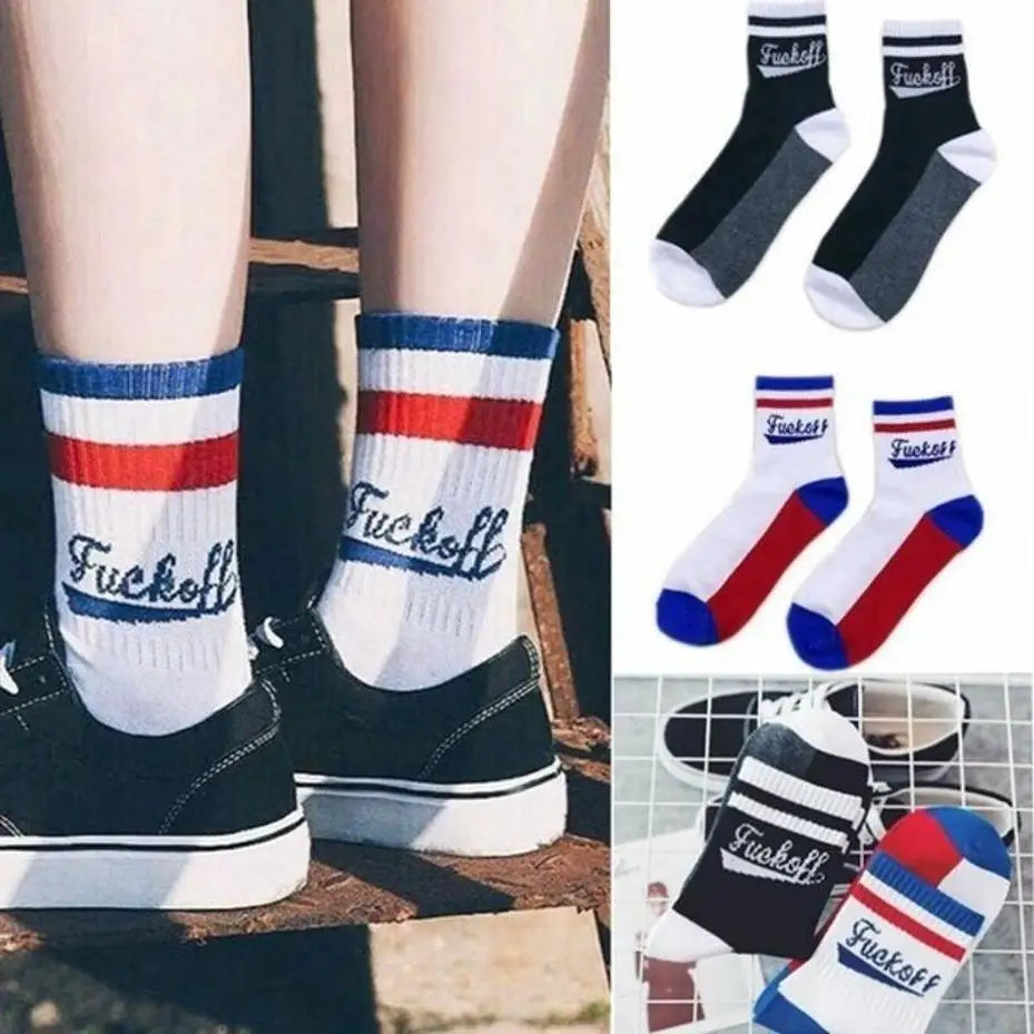 Fashion Cotton Skateboard Socks Letter Print Casual Sports Hosiery Qme