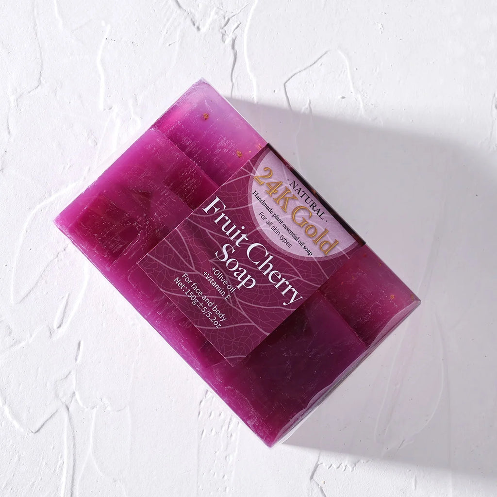 Fruit Cherry Aroma 150gYT Essential Oil Soap Added 24K Gold Leaf Qme