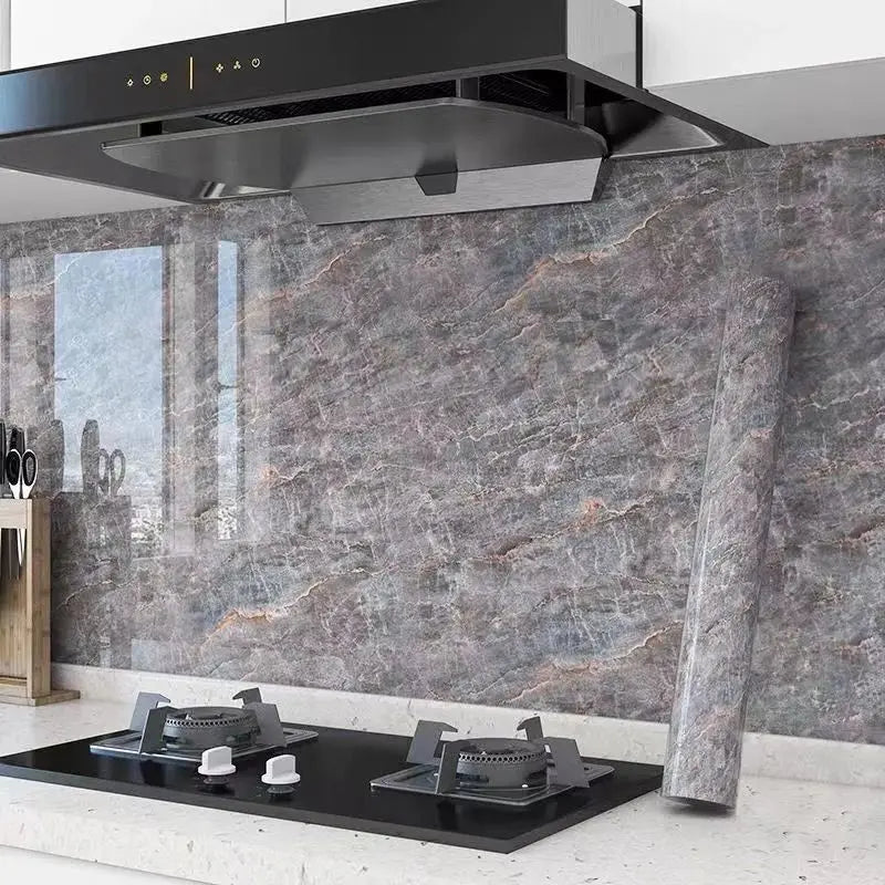 40cm Waterproof Self-Adhesive PVC Marble Oil Resistant and Mold Proof Wall Sticker Bathroom Kitchen Cabinet Countertop Wallpaper Qme
