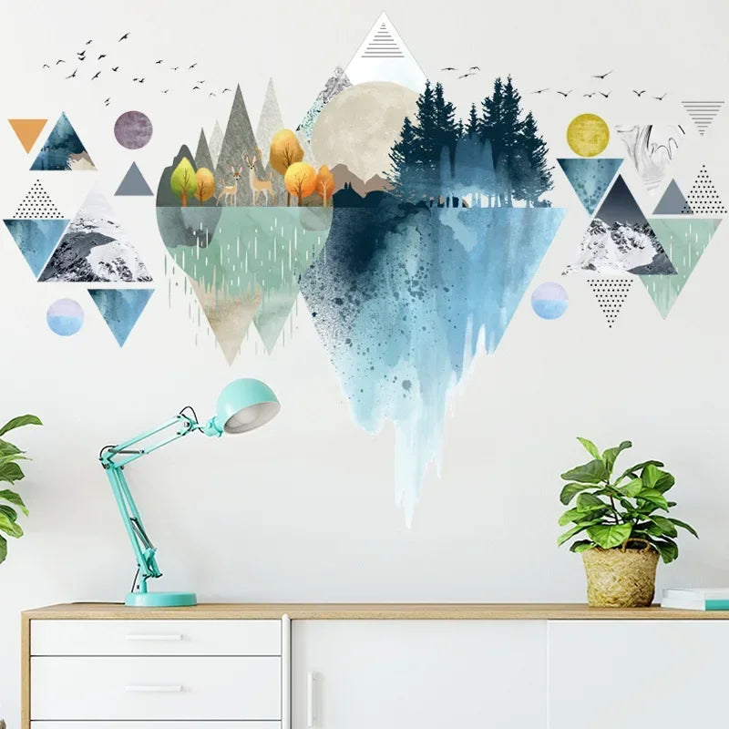 Nordic Triangle Dreamy Mountain Wall Stickers Living Room Bedroom Qme