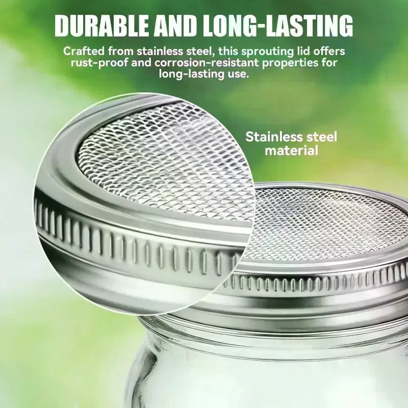 Sprouting Lids For Wide Mouth Jars 304 Stainless Steel Sprout Lids With Fine Mesh Reusable Seed Sprouting Kit for Healthy Food Qme