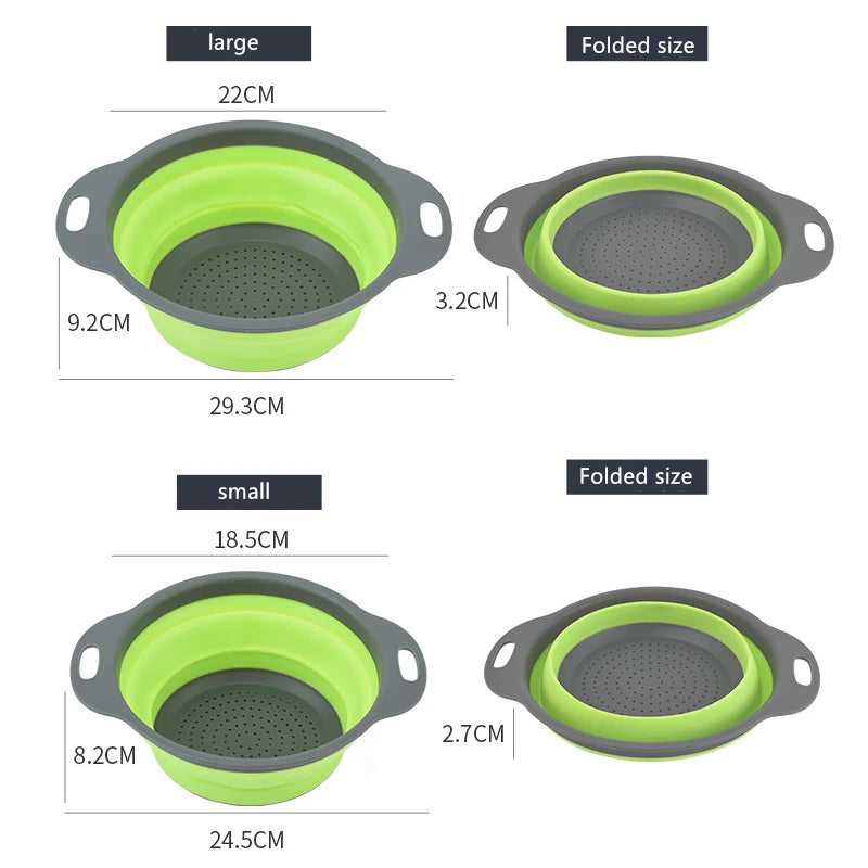 Foldable Vegetable Fruit Cleaning Basin Drainage Basket Silicone Collapsible Colander Folding Wash Drainer Kitchen Storage Tools Qme