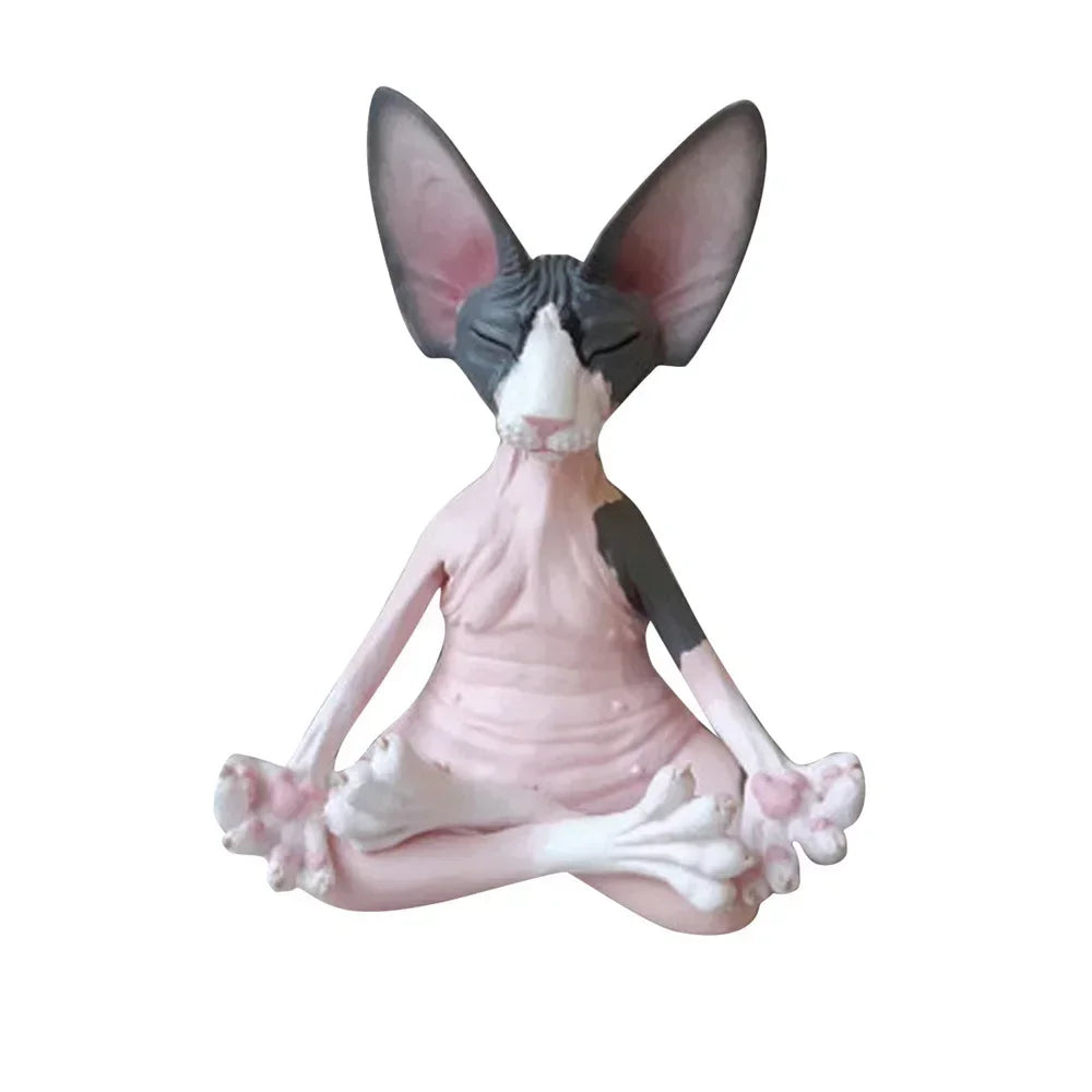 Meditation Yoga Happy Cat Whimsical Buddha Sphinx Figurine Art Decor Qme A