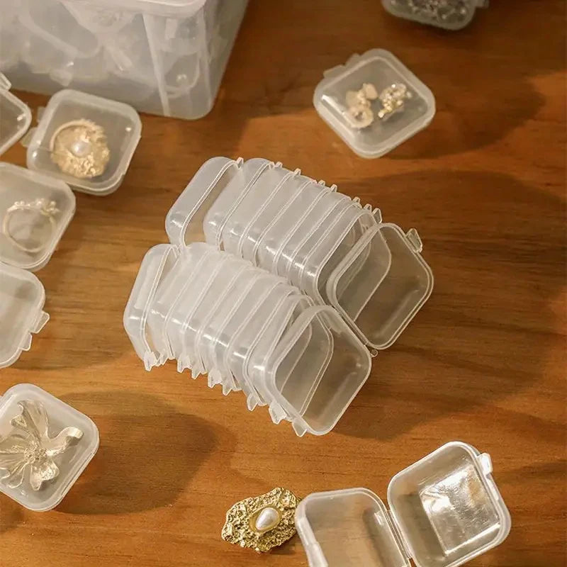 Mini Plastic Jewelry Storage Box Square Transparent Flip Portable Pill Container Jewelry Holder Packaging Earrings Display Case Qme
