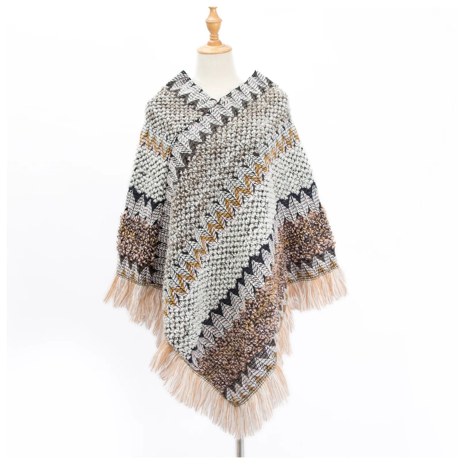 Women Ethnic Style Knitted Cardigan Cape Poncho Wrap Retro Tassel Shawl Stole Cloak Travel Warm Shawls And Wraps Pashmina Qme