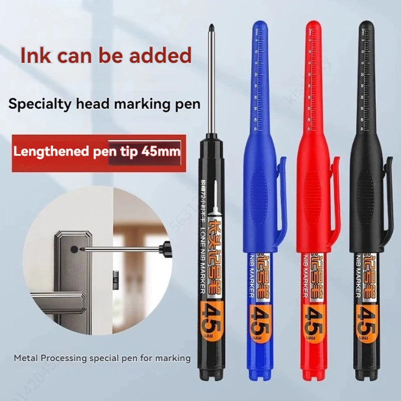 45mm Waterproof Long Head Nib Deep Hole Markers Pen Tile Carpenter Pen Multi-purpose for Woodworking Black/White/Red Ink Qme