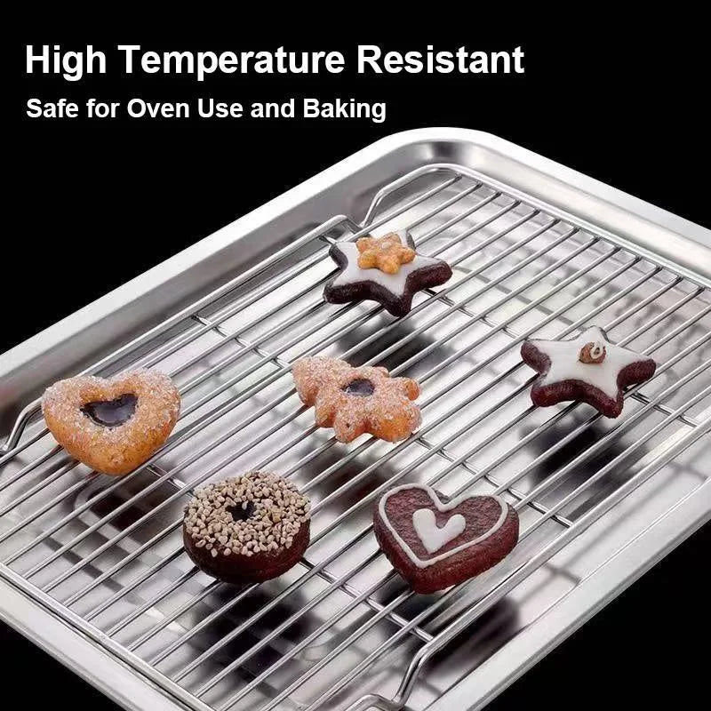 Stainless Steel Baking Tray Removable Cooling Rack Non-stickBBQ Pan Qme