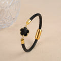 10 Colors Natural Gem Five-Leaf Flower Leather Bracelet Stainless Steel Magnetic Buckle for Women Flower Jewelry Free Shipping Qme Colors 4 17cm Coffee Leather
