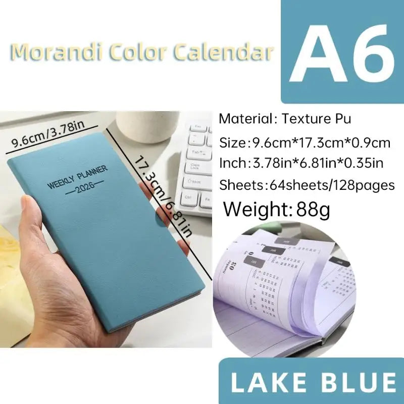 A6 2026 Daily Planner Morandi Leather Calendar 64 Sheets 128 Page Qme A1