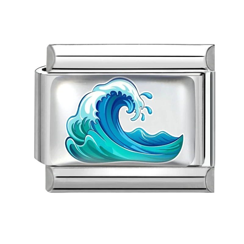 Wholesale Women Fashion Blue Pattern Sea Wave Blueberry Eyes Italian Charm Fit 9mm Stainless Steel Bracelet Jewelry Making DIY Qme Style 8