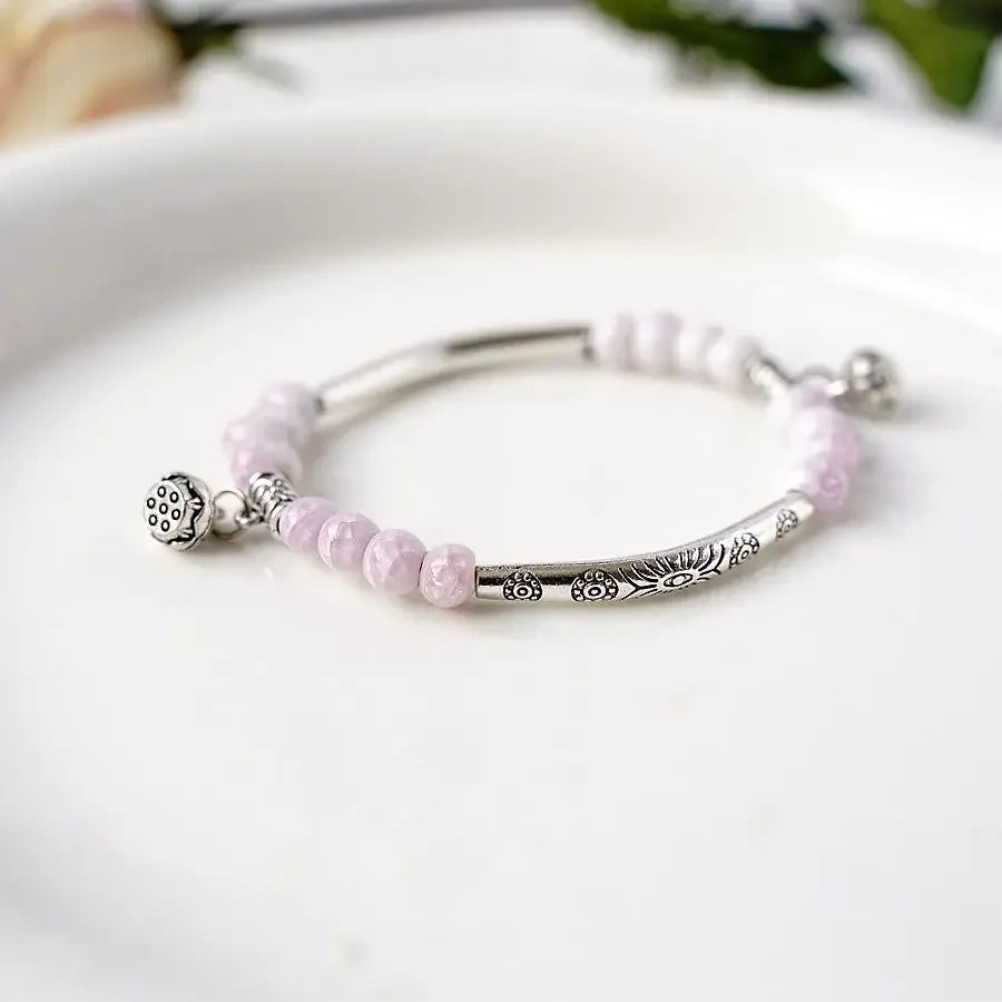 Cute Creative Lotus Handmade Ceramic Forest Bracelet National Style Pendant Classic Chinese Style Bracelet Wholesale Qme pink
