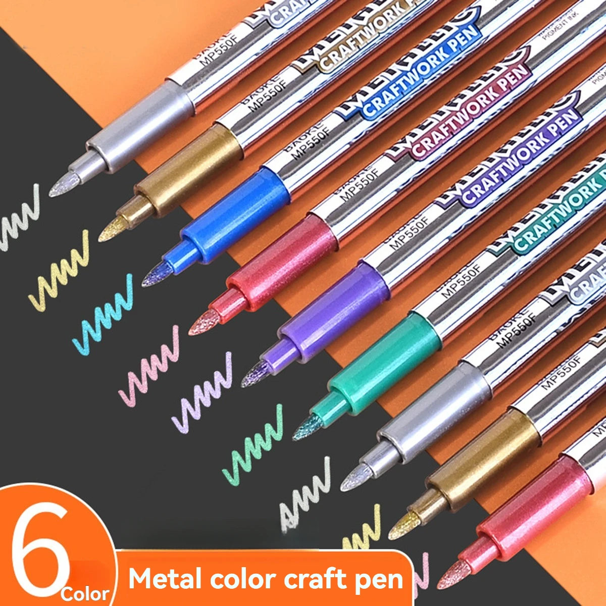 6 Colors Permanent Metallic Paint Pens Markers, for Canvas, Rock Painting,Glass, Ceramic Surfaces,DIY Photo Album Scrapbooking Qme