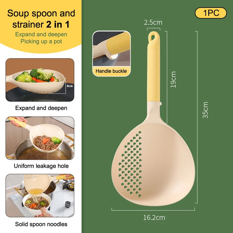 2in1 Soup Ladle Colander Big Heat Resistant Kitchen Strainer Qme 1pcs