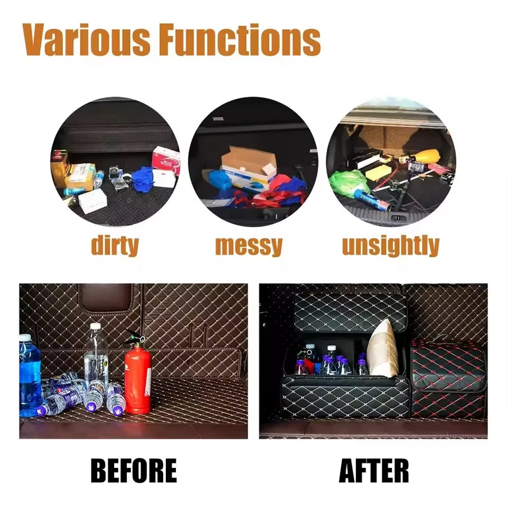 Foldable Car Trunk Storage Organizer Box Collapsible Vehicle Rear Cargo Bin Space Saving Decorative Trunk Accessory Qme