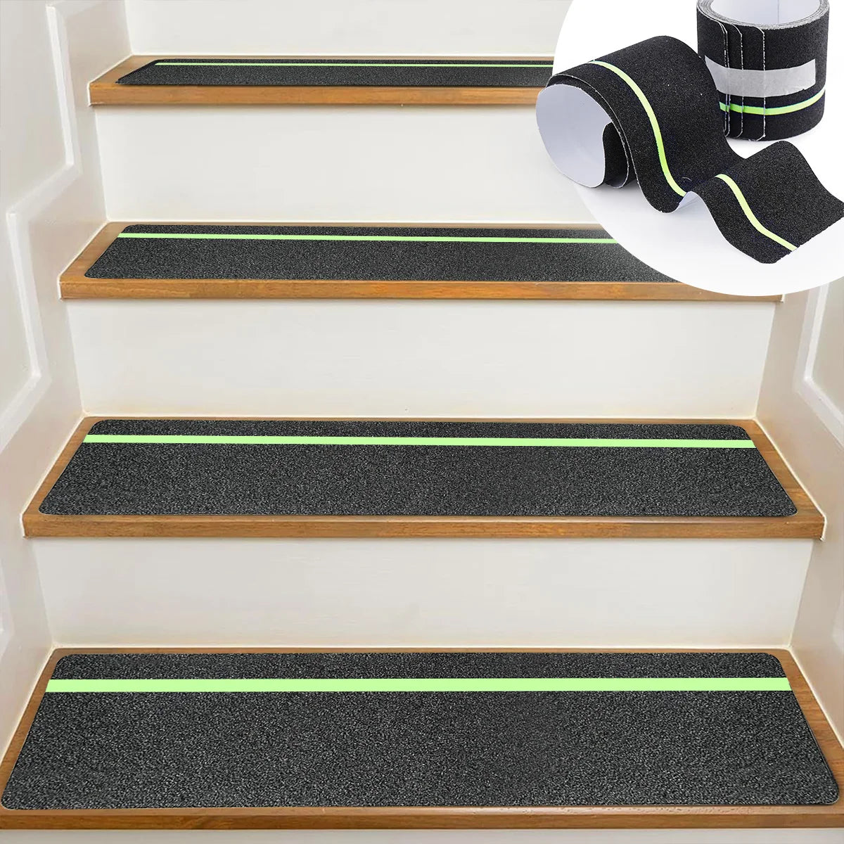 Glow in Dark Anti Slip Traction Tape Green Stripe Friction Abrasive Adhesive For Stair Tread Step Indoor Outdoor Qme