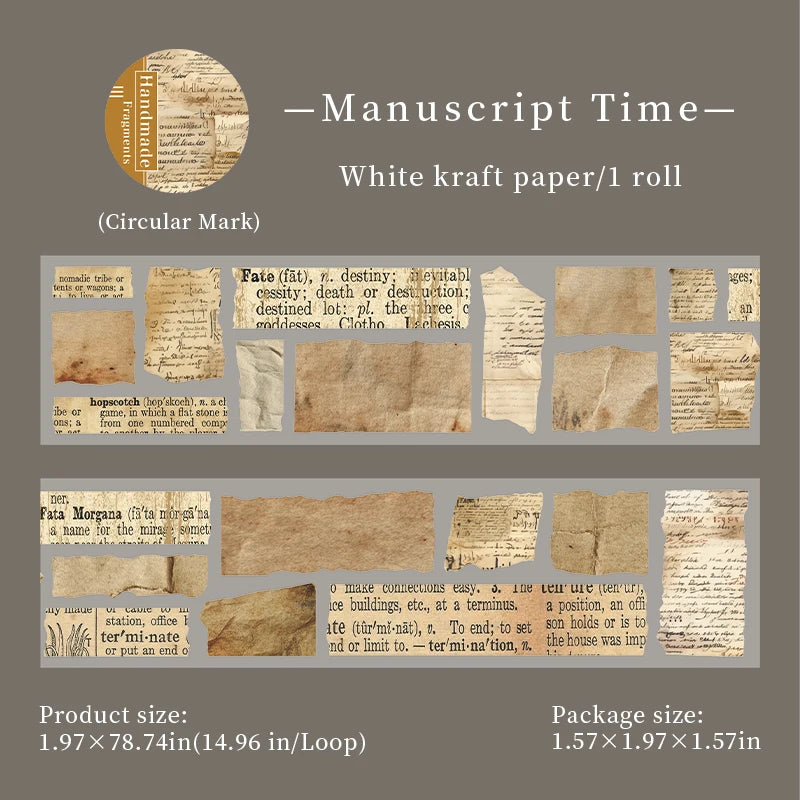 1 Roll Vintage Handmade Theme Ready-to-Use Washi Tape for DIY Journal Scrapbooking Phone Case Notebook Decoration Qme 6