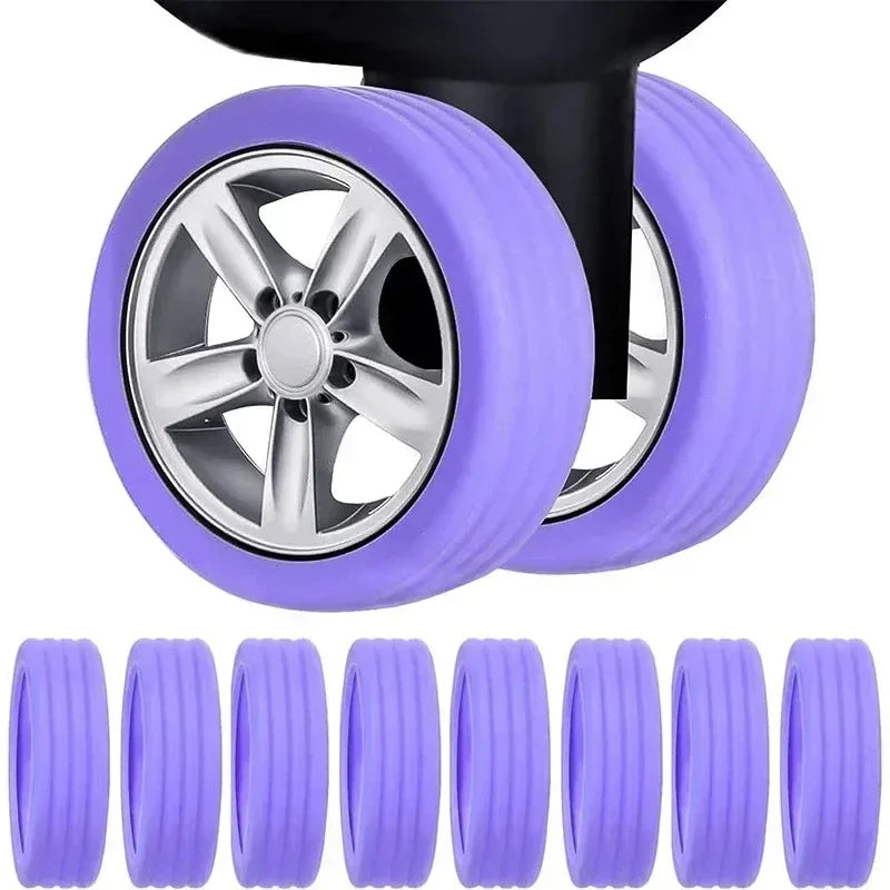 Silicone Wheels Protector Luggage Reduce Noise Trolley Case Silent Caster Sleeve Travel Luggage Suitcase Accessories New Qme Purple 4PCS