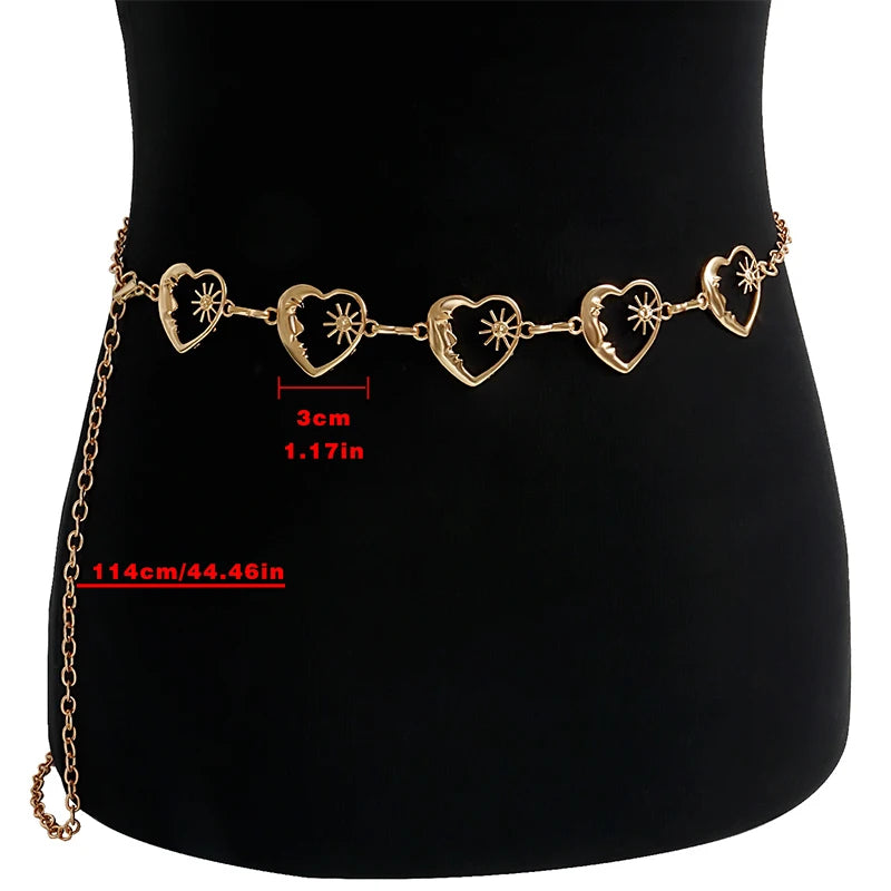Harajuku Punk Moon Metal Belts Women Vintage Gothic Sun Waist Chain Qme