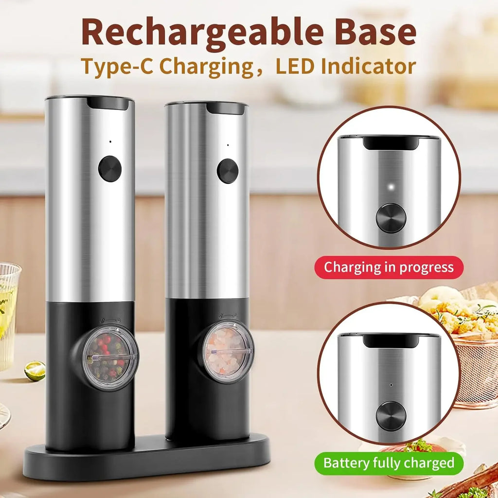 Electric Pepper Powder Grinder USB Rechargeable Salt Adjustable Qme