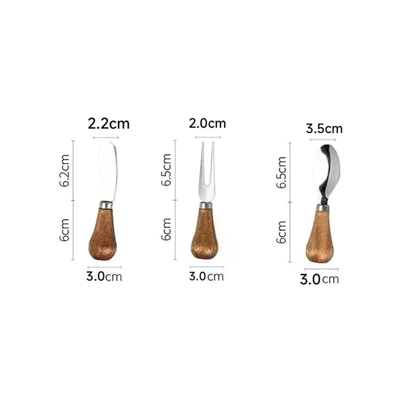 Stainless Steel Cheese Knives Cheese Fork Set Wooden Handle Butter Spatula Knife Cheese Spreader Jam Spreader Baking Tools Qme