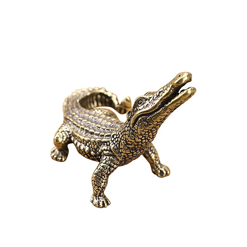 Home Feng Shui Decor Crafts Antique Bronze Crocodile Miniature Qme