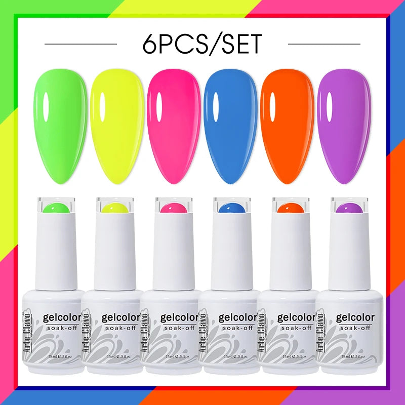 Arte Clavo Glitter Semi Permanent Nail Art LED UV Gel Polish Sparkly Qme AC-ZBZH16-6B