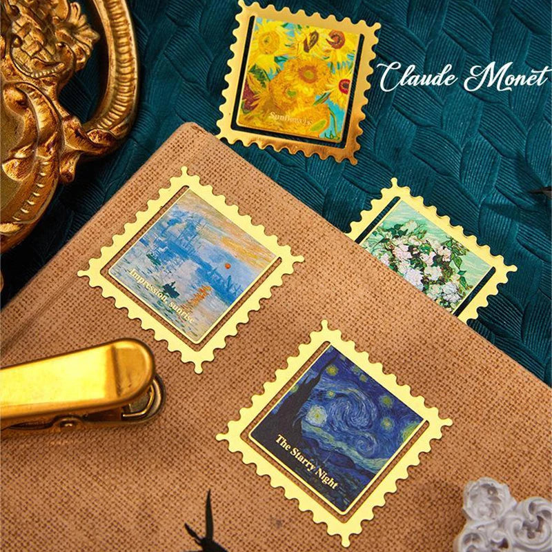 Vintage Van Gogh Painting Golden Metal Bookmark Square Wavy Border Qme