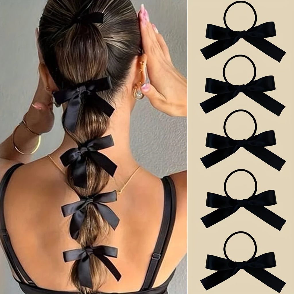 5PCS Women's Style, Fashionable and Cute, Black Bow Hair Tie, Suitable for Daily Use, Recommended Gift Hair Accessories Qme