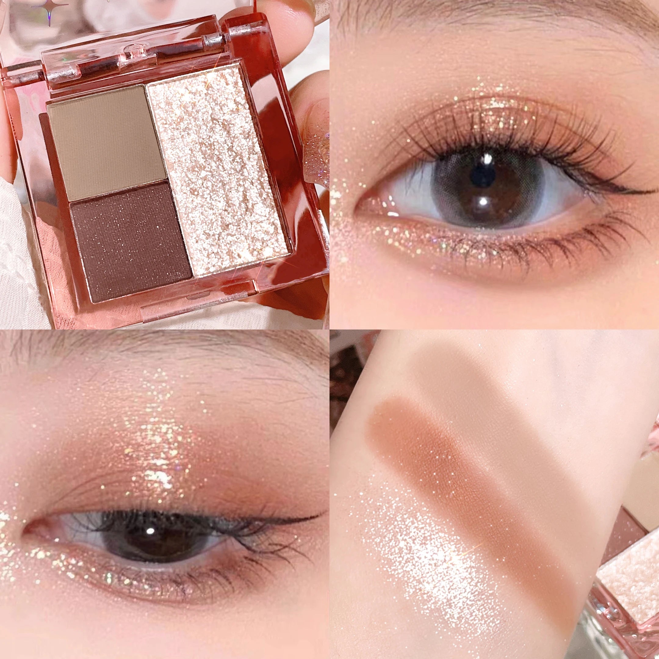 3-Color Eyeshadow Palette Compact Lightweight Matte Glitter Earthy Qme 01