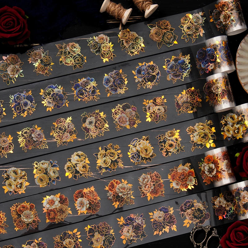 200cm/Roll Gothic Flowers PET Tape Scrapbooking Handbook Material DIY Decoration Journal Sticker Aesthetics Stattionery Tapes Qme