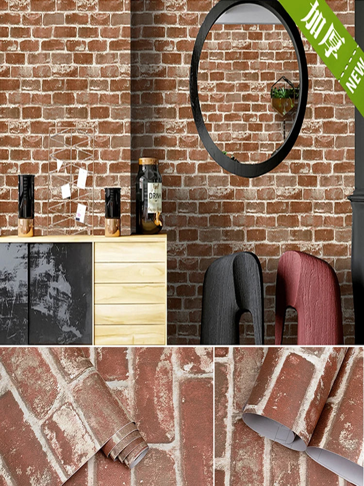 Retro Antique Brick Pattern Brown Red Gray PVC Self-adhesive Qme 1hz 100cmx45cm