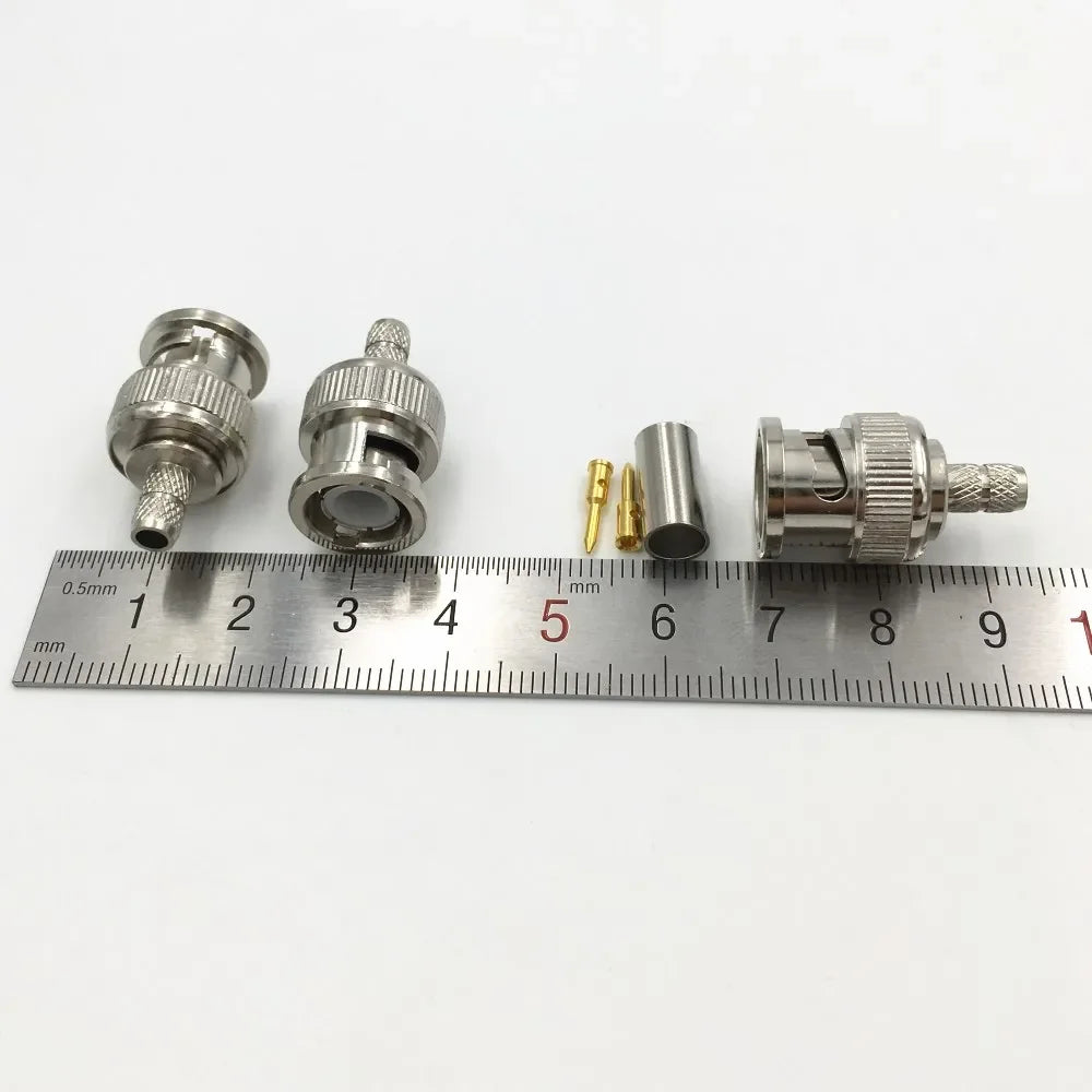 ESCAM 10Pcs Brass 3 in 1 BNC Male Q9 Crimp RG58 RG142 RG400 LMR195 RF Coax Cable Straight Connector for CCTV Cameras Qme