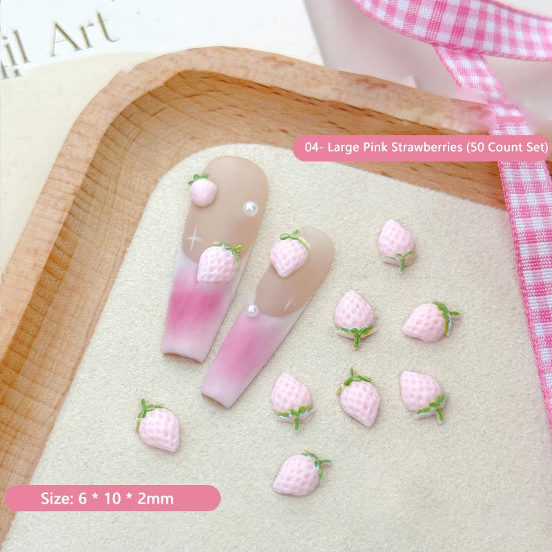 Sweet Strawberry Nail Charms 3D Resin Cartoon Fruits Rhinestones Qme A4