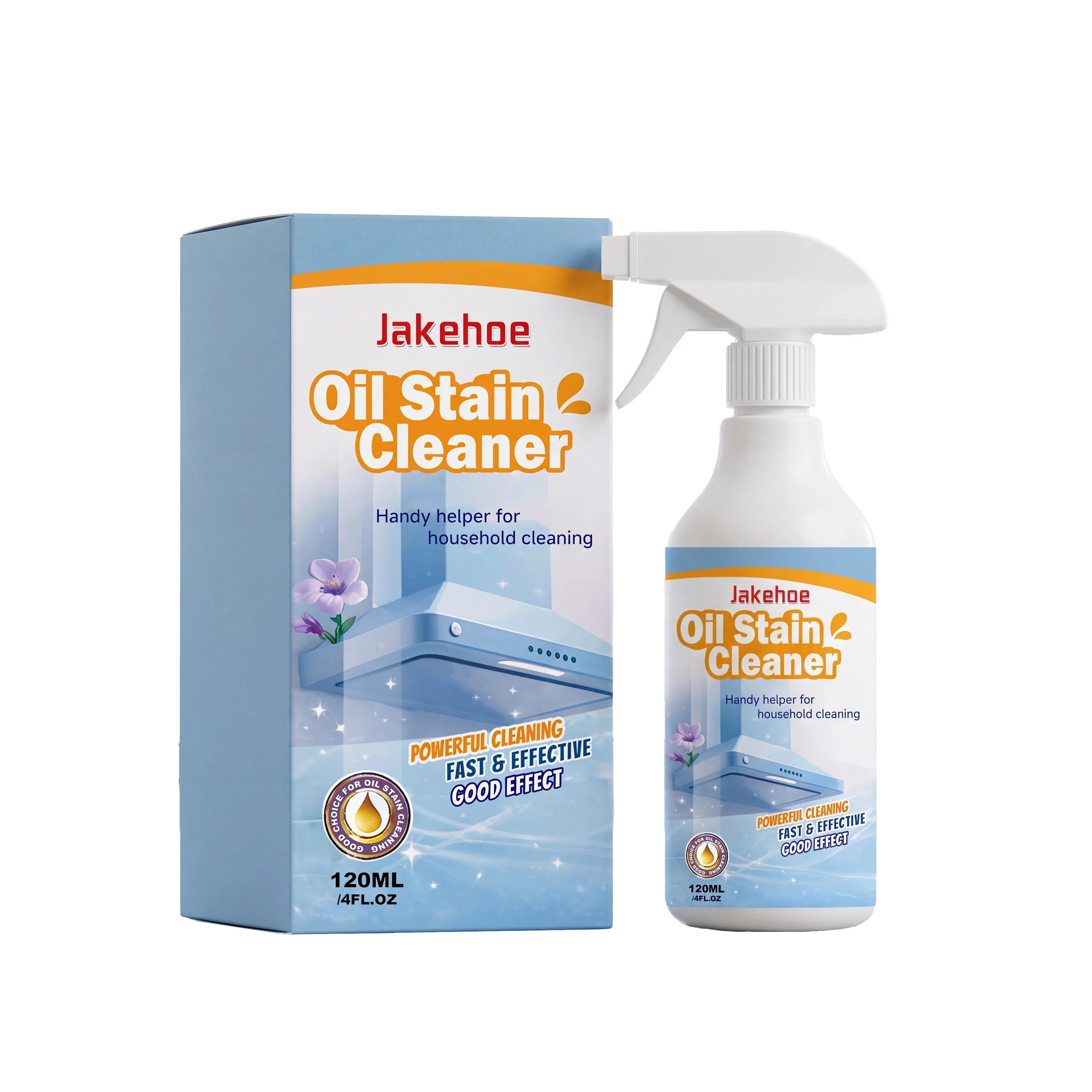 JAKEHOE Oil Stain Cleaner Spray Removing Tough Grease Polishing Restore Luster Fast-Acting Formula Heavy Duty Kitchen Degreaser Qme 120ml Boxed