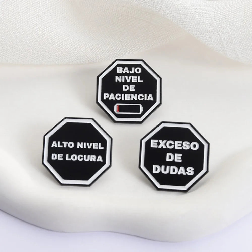 Funny Spanish Enamel Pin Set Exceso De Dudas Brooch Women Empowerment Badge I Need A Drink Pixel Pin For Backpack Clothing Decor Qme