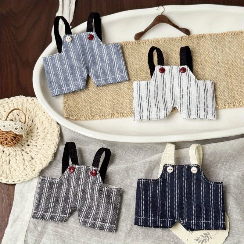 Suitable for 17cm labubu wearing retro striped overalls, cute changing clothes for dolls and dolls Qme