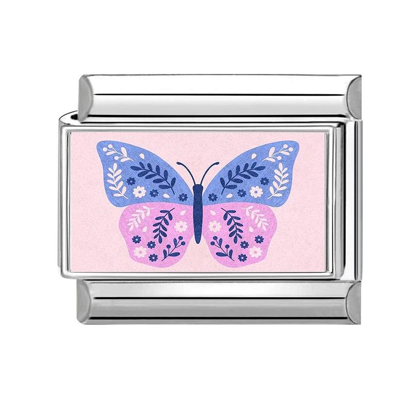 Fashion 3D Pattern Grapefruit Blue Flowers Piano Italian Charm Links Fit 9mm Stainless Steel Bracelet Jewelry DIY Making Beads Qme Style 19