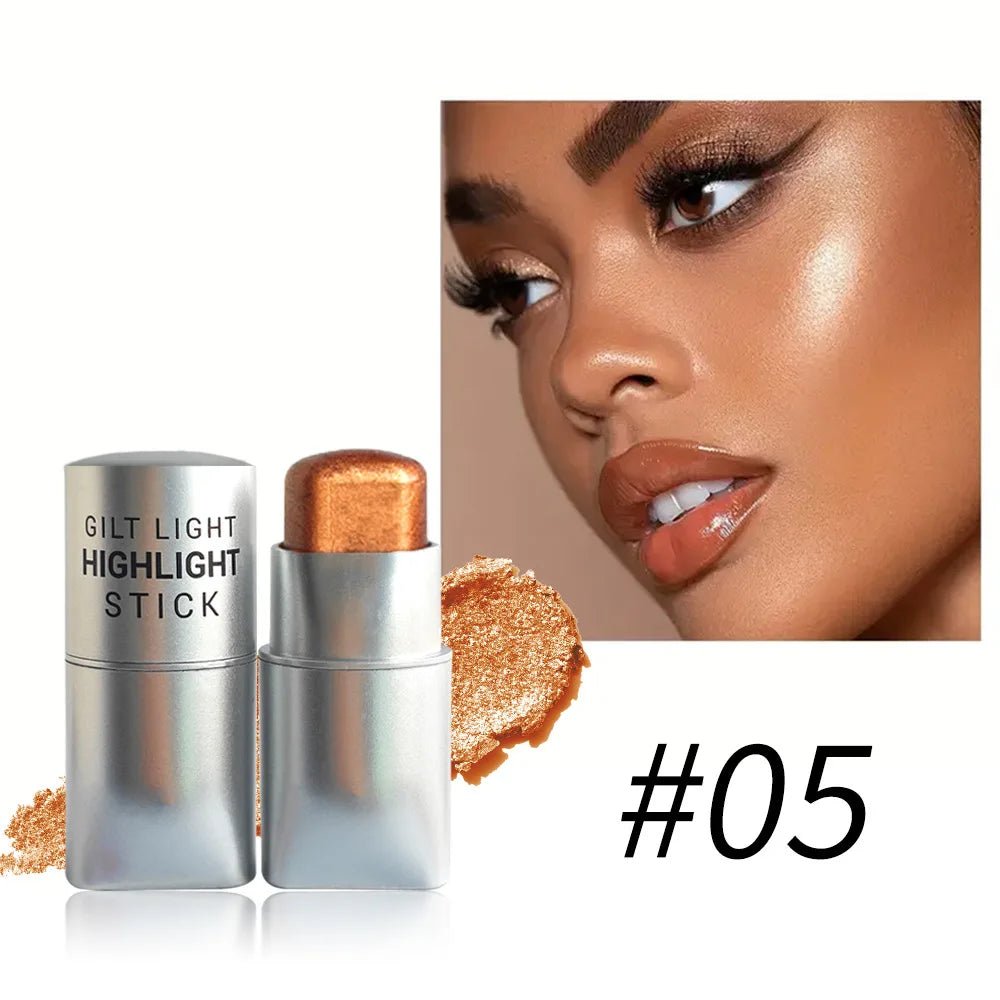 Glowy Highlighter Stick Shimmer Finish Waterproof Long-lasting Easy Qme 05-orange