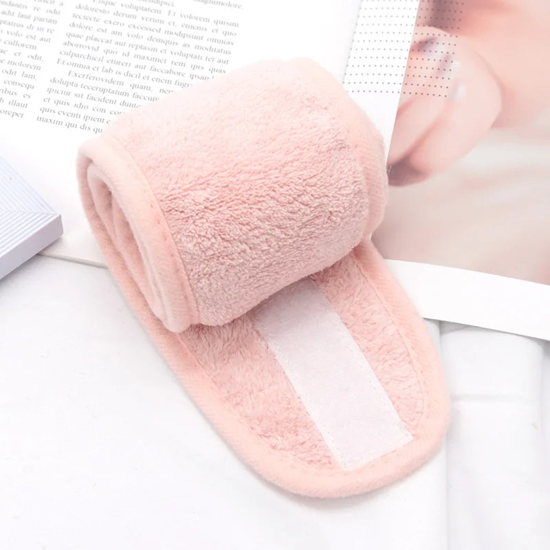 Women Adjustable SPA Facial Headband Soft Toweling Hair Accessories Qme Pink
