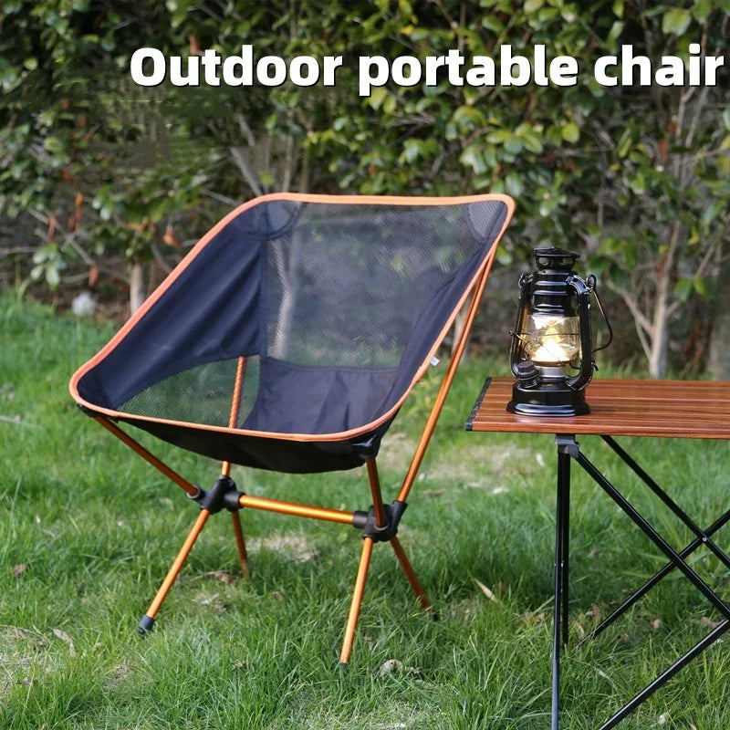 Outdoor moon chair, camping folding chair, portable leisure backrest chair, ultra-light aluminum alloy folding chair Comfortable Qme