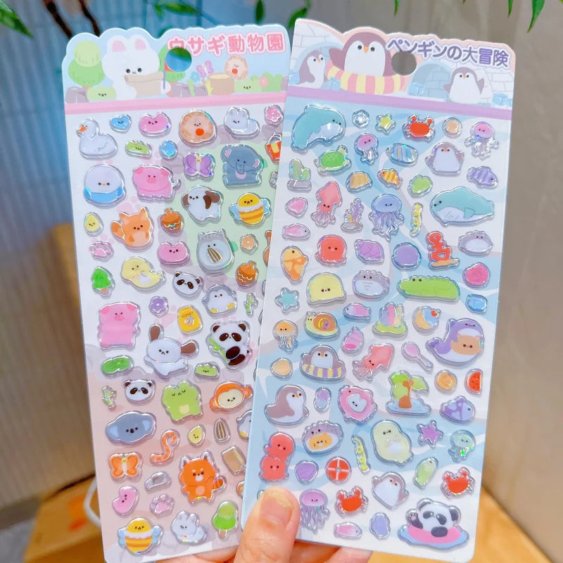 4PCS Japanese Cute Animal Candy Glass 3D Crystal Sticker, Reward Sticker for DIY Scrapbook Phone Case Notebook Decoration Qme