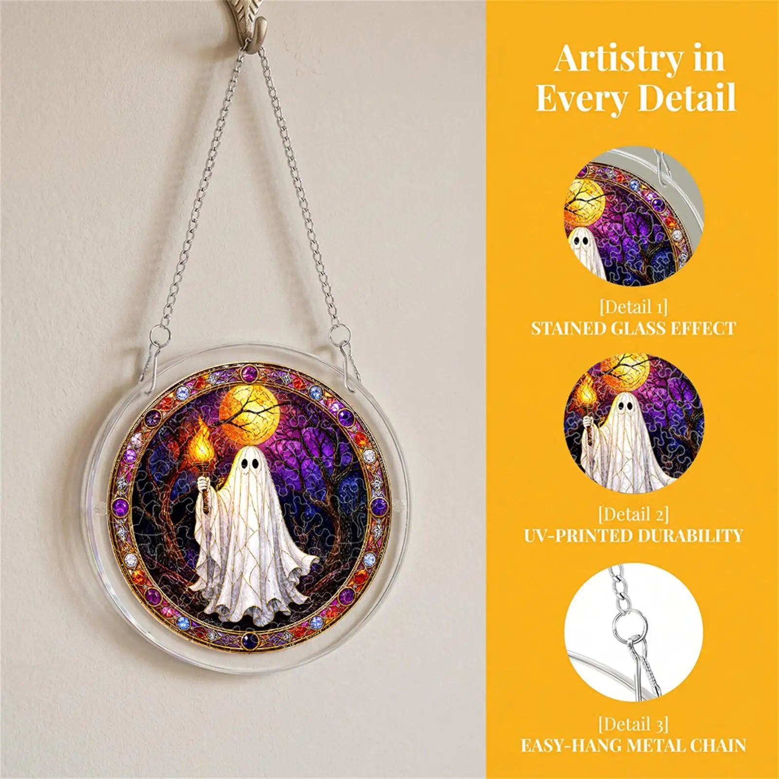 Puzzle Sun Catcher Kit Halloween 2D Ghost Home Decor Hangable Window Decor For Women Men Craft Lovers Homeowners Home Apartment Qme