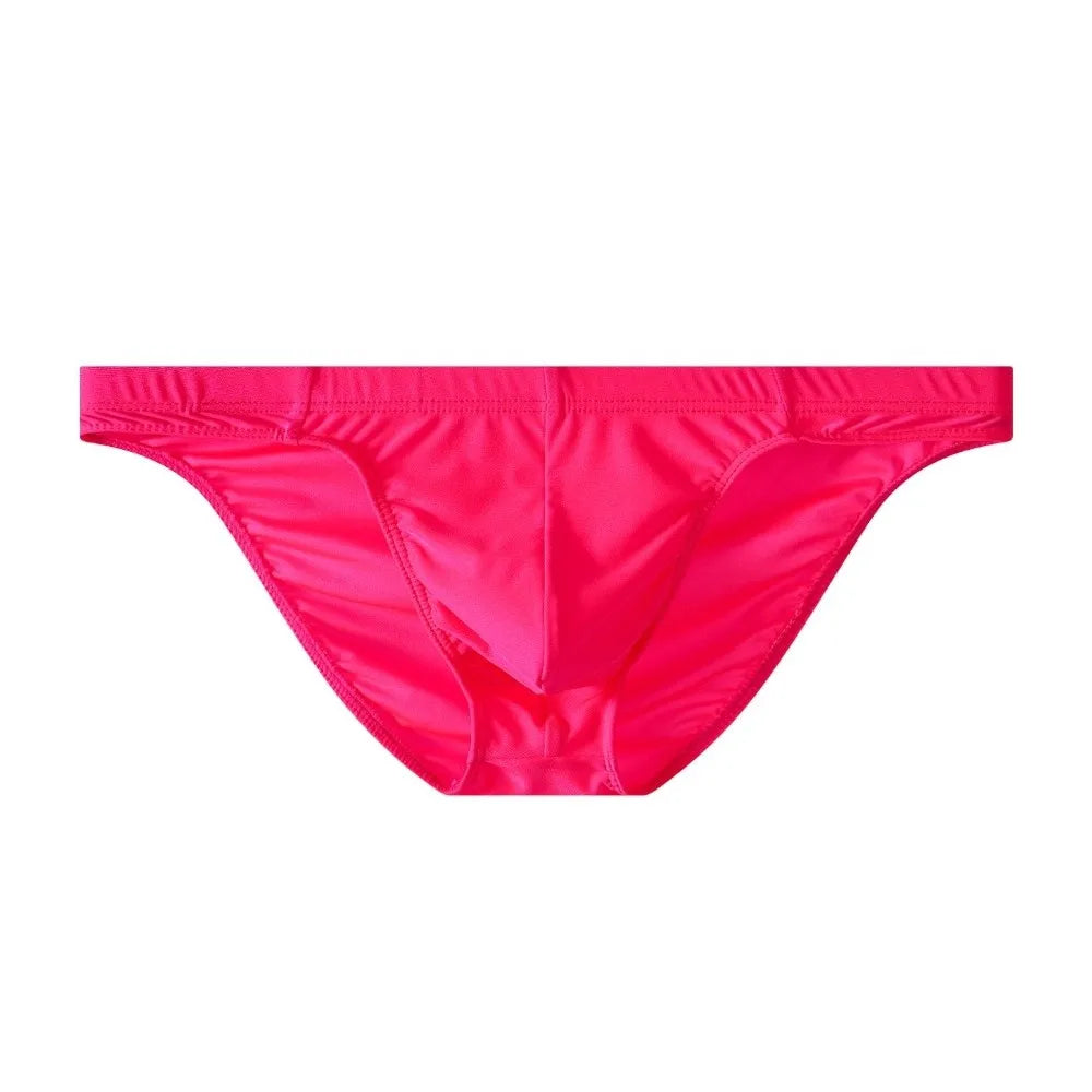 Triangle Men Ice Silk Briefs Low Waist Underpants Men's Triangle Panties Solid Color Underwear Male Seamless Briefs Men Qme Pink 1XL
